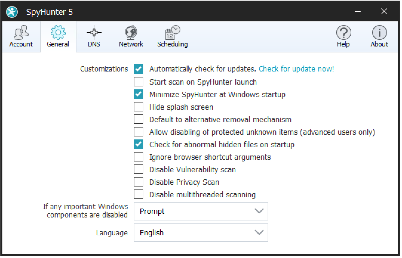 SpyHunter 5 General Settings